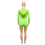 Green Lace Up Sexy Hooded Romper