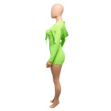Green Lace Up Sexy Hooded Romper