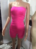 Hot Pink Ruched Tube Rompers