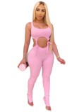 Pink Sleeveless Cut Out Straps Tight Jumpsuit