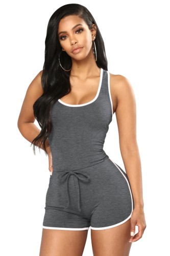 Gray Sleeveless Tie Front Sports Rompers
