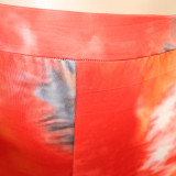 Tie Dye Orange Plus Size Biker Shorts Set