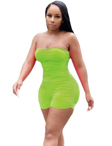 Green Ruched Tube Rompers