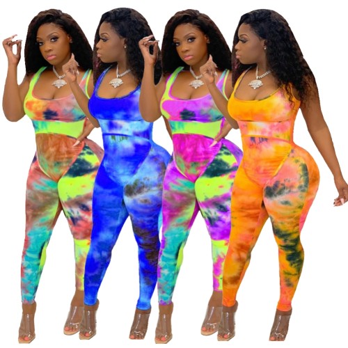 Colorful Tie Dye Sleeveless Straps Bodycon Jumpsuit