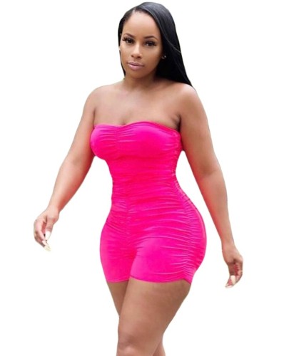 Hot Pink Ruched Tube Rompers