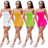Green Ruched Tube Rompers