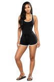 Black Sleeveless Tie Front Sports Rompers