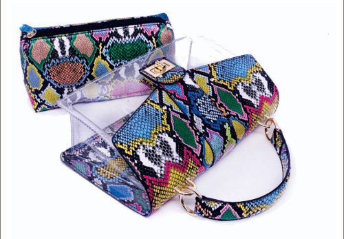 Stylish Colorful Snakeskin Print Two Piece Handbag for Women