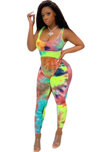 Colorful Tie Dye Sleeveless Straps Bodycon Jumpsuit