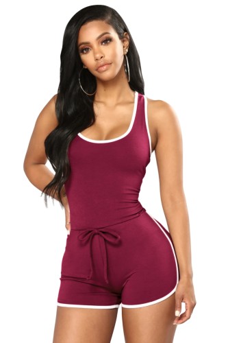 Red Sleeveless Tie Front Sports Rompers