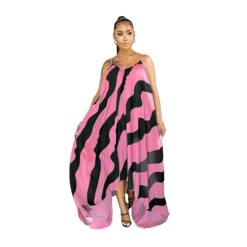 Plus Size Pink & Black Striped Loose Cami Dress
