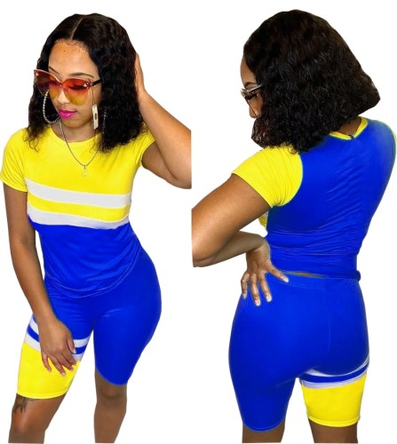 Yellow and Blue Contrast  Top & Shorts