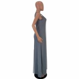 Colorblock Gray Oriented Sleeveless Casual Maxi Dress