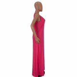 Colorblock Pink Oriented Sleeveless Casual Maxi Dress