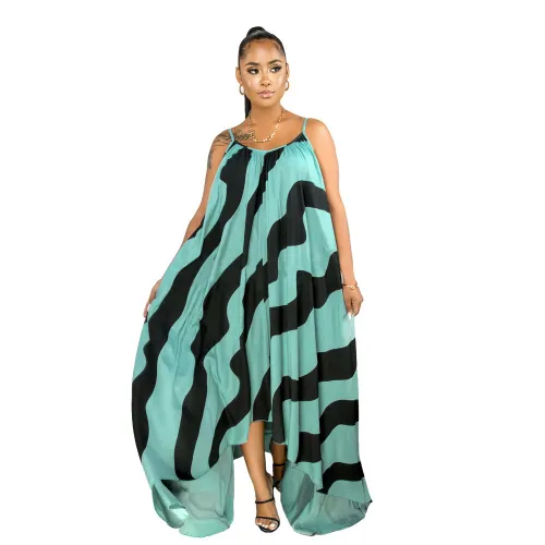 Plus Size Blue & Black Striped Loose Cami Dress