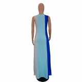 Colorblock Blue Oriented Sleeveless Casual Maxi Dress