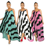 Plus Size Black White Striped Loose Cami Dress