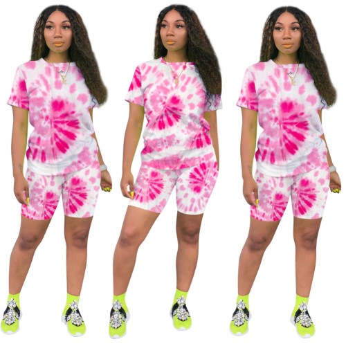 Pink Tie Dye Casual Two Piece Shorts Set