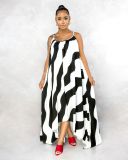 Plus Size Black White Striped Loose Cami Dress