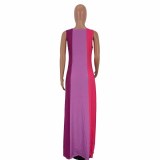 Colorblock Pink Oriented Sleeveless Casual Maxi Dress