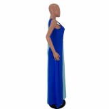 Colorblock Blue Oriented Sleeveless Casual Maxi Dress