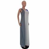 Colorblock Gray Oriented Sleeveless Casual Maxi Dress