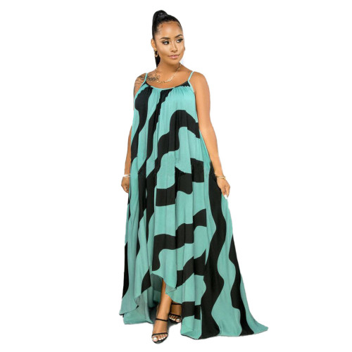 Plus Size Blue & Black Striped Loose Cami Dress