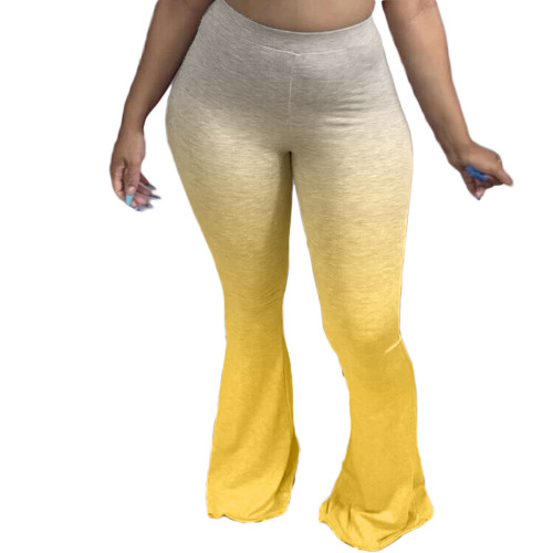 Gradient Yellow High Waist Bodycon Flare Pants