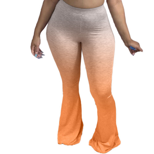 Gradient Orange High Waist Bodycon Flare Pants