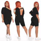 Backless Black Two Piece Shorts Set