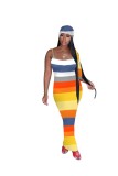 Color Block Striped Long Slip Dress