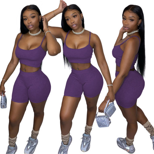 Purple Crop Top and Shorts Set