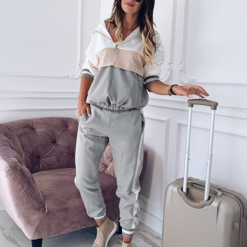 Colorblock Gray  Ma'am Causal Tracksuit
