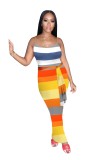 Color Block Striped Long Slip Dress