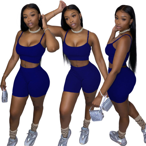 Royal Blue Crop Top and Shorts Set