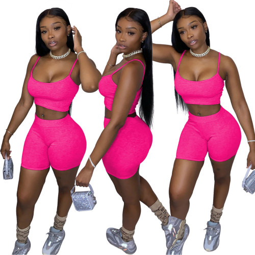 Hot Pink Crop Top and Shorts Set