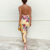 Yellow Floral Satin Long Slip Gown