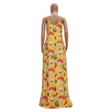 Yellow Cartoon Print Maxi Slip Dress
