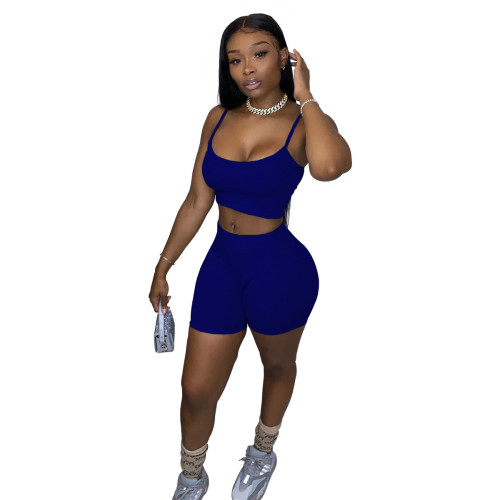 Royal Blue Crop Top and Shorts Set