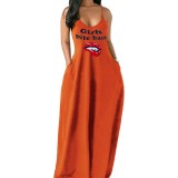 Plus Size Lip Print Orange Maxi Dress