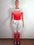 Gradient Red Ruched Pants Set