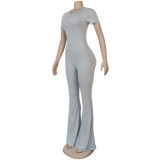 Gray Short Sleeve Bell Bottom Jumpsuit
