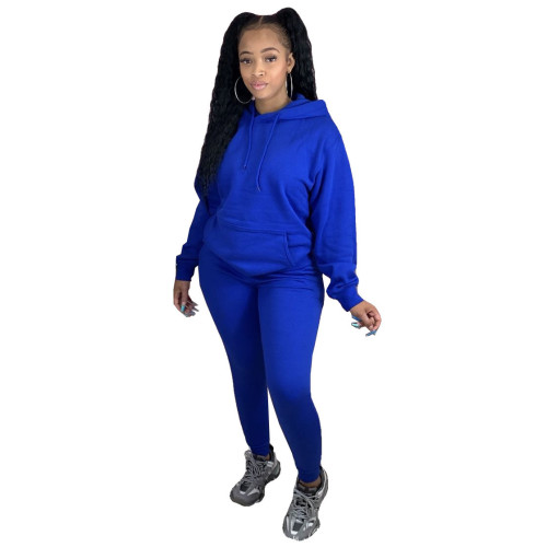 Blue Front Pocketed Drawstring Tracksuit