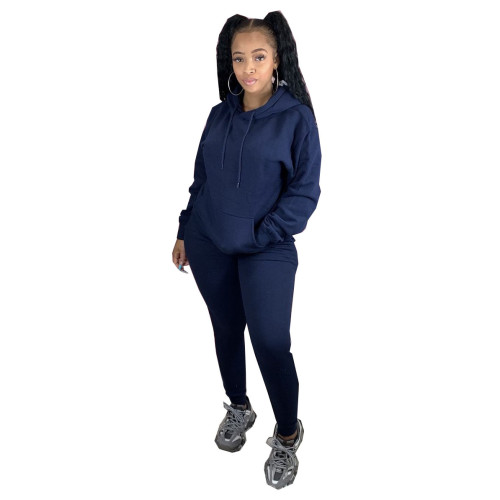Navy Front Pocketed Drawstring Tracksuit