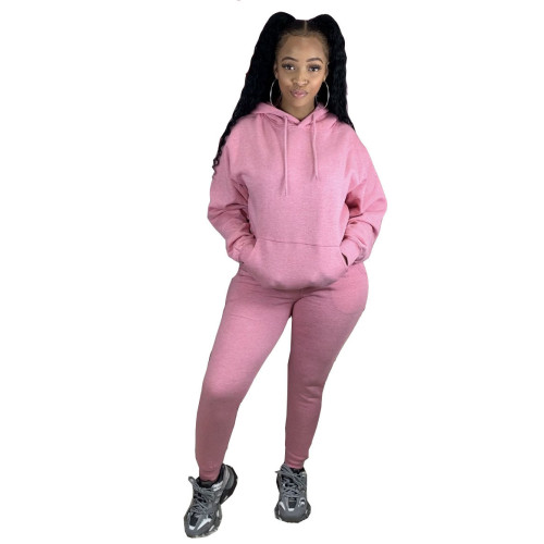 Pink Front Pocketed Drawstring Tracksuit