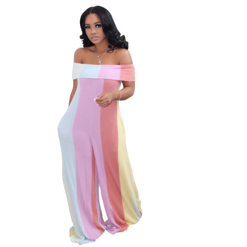 Colorblock Off Shoulder Plus Size Jumpsuit