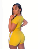 Yellow V Neck Two Piece Shorts Set
