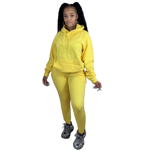 Yellow Front Pocketed Drawstring Tracksuit