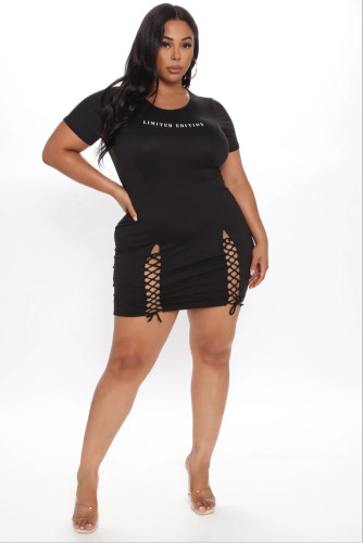 Plus Size Criss Cross Hollow Out Sexy Bodycon Dress