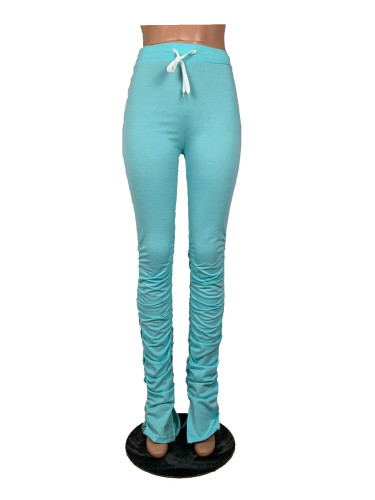 Blue Stretchy High Waist Stacked Pants